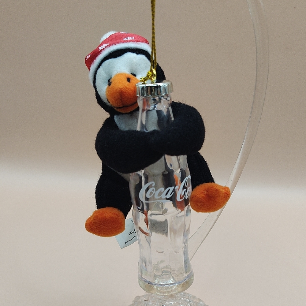 Vintage 1998 Coca Cola Festive Penguin Ornament with Red Hat